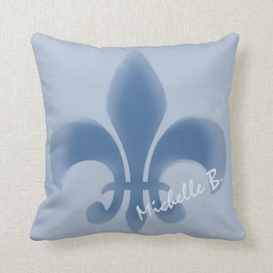 Personalized Faded Blue Fleur de Lis Throw Pillow