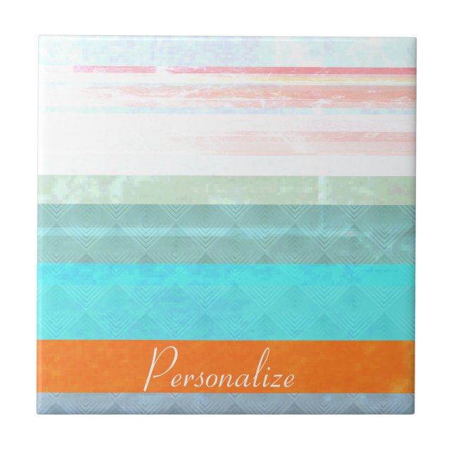 Personalized Faded & Weathered Stripes Ceramic Tile (Front)
