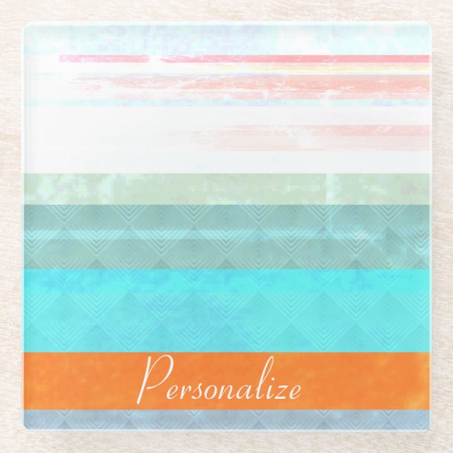 Personalized Faded & Weathered Stripes Glass Coaster (Front)