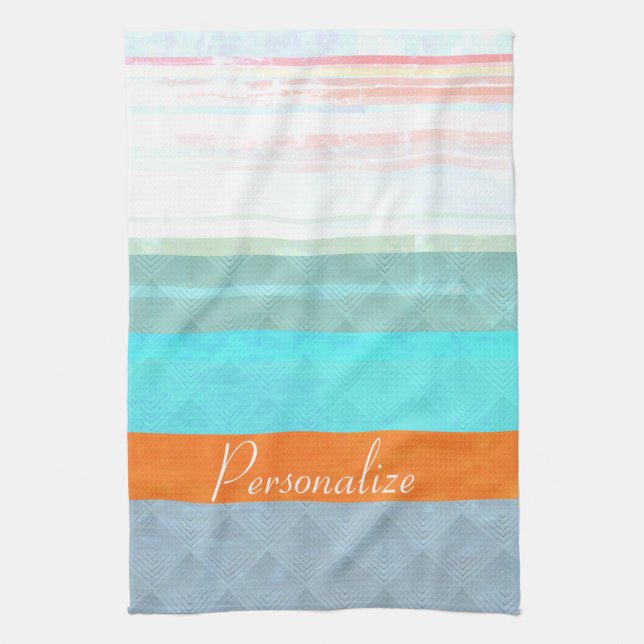 Personalized Faded & Weathered Stripes Kitchen Towel (Vertical)