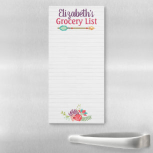 Personalized Faded White Wood Arrow Flowers Art Magnetic Notepad