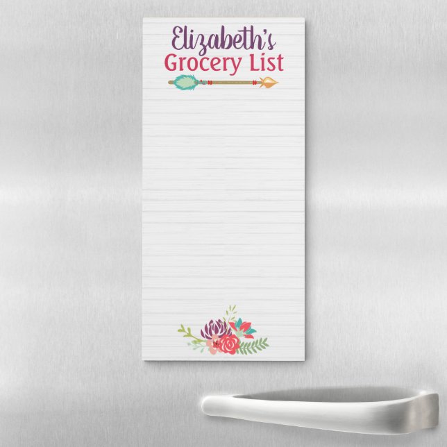 Personalized Faded White Wood Arrow Flowers Art Magnetic Notepad (In Situ)