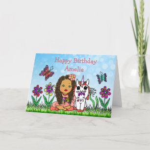 Personalized Fairy and Unicorn Happy Birthday Card