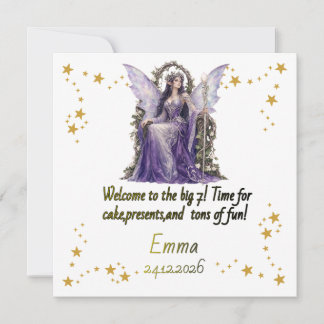 Personalized Fairy Angel 7th Birthday Party Napkin Invitation