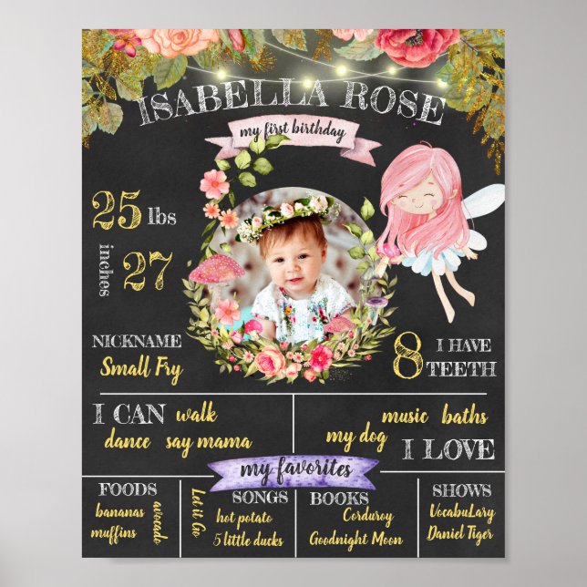 Personalized Fairy First Birthday Poster (Front)