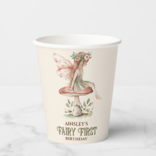 Personalized Fairy First Pink 1st Birthday Party Paper Cups