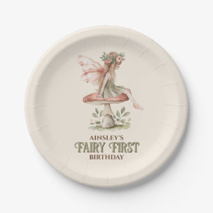 Personalized Fairy First Pink 1st Birthday Party Paper Plates