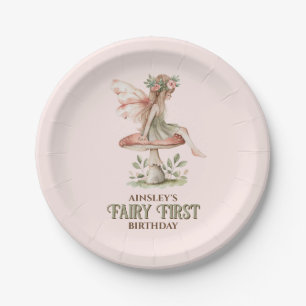 Personalized Fairy First Pink 1st Birthday Party Paper Plates