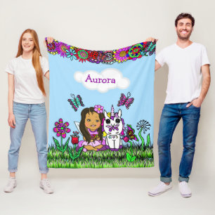 Personalized Fairy, Flowers and Butterflies Girl's Fleece Blanket