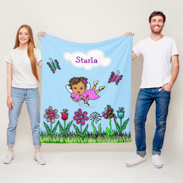 Personalized Fairy, Flowers and Butterflies Girl's Fleece Blanket (In Situ)