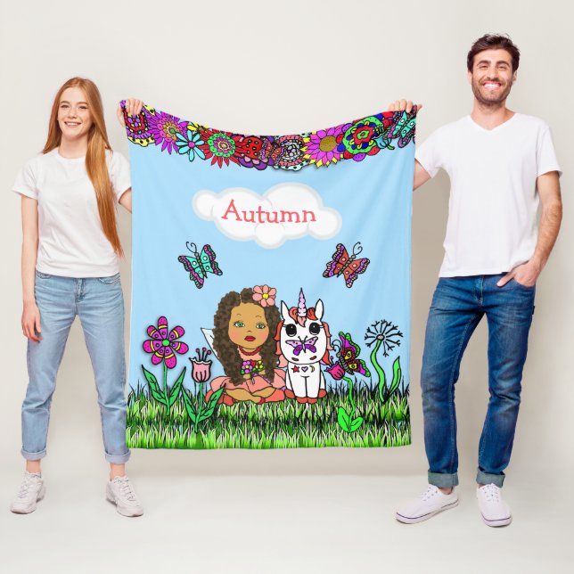 Personalized Fairy, Flowers and Butterflies Girl's Fleece Blanket (In Situ)