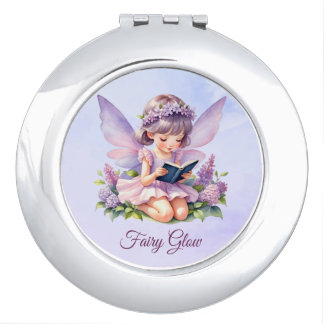 Personalized Fairy Glow Lilac Wings Compact Mirror