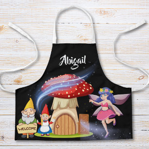 Personalized Fairy & Gnome Kids Apron Black