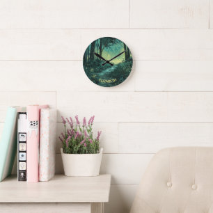 Personalized Fairy Light Forest  Round Clock