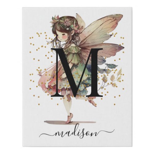 Personalized Fairy Pixie Letter Name Faux Canvas Print