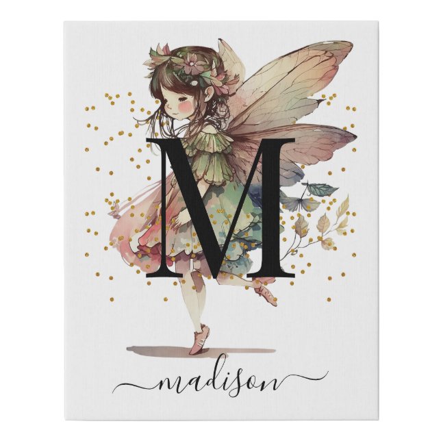 Personalized Fairy Pixie Letter Name Faux Canvas Print (Front)