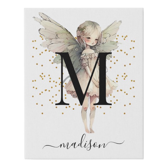 Personalized Fairy Pixie Letter Name Faux Canvas Print (Front)