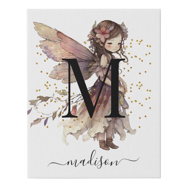 Personalized Fairy Pixie Letter Name Faux Canvas Print (Front)
