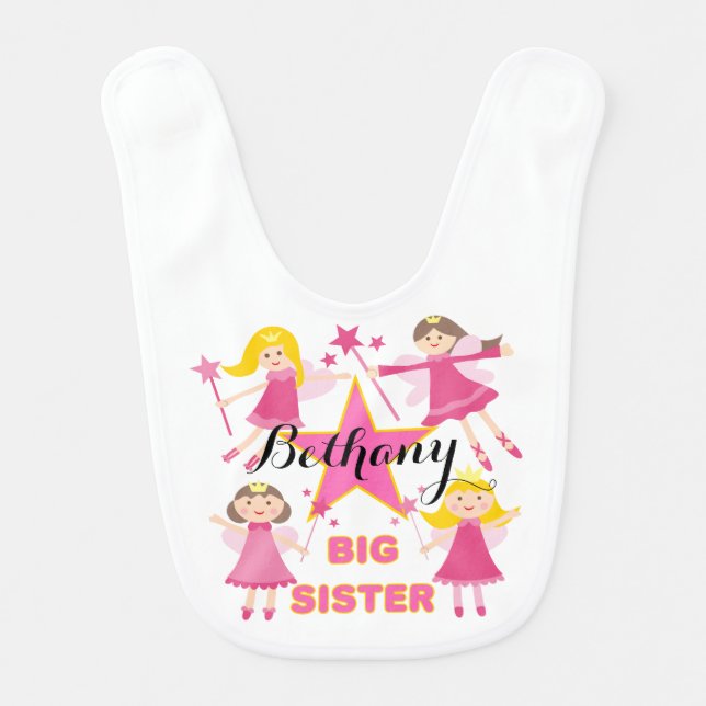 Personalized Fairy Princesses Sister Bib (Front)