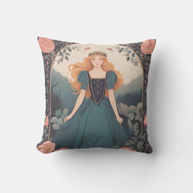 Personalized Fairy Tale Princess Art Throw Pillow (Front)
