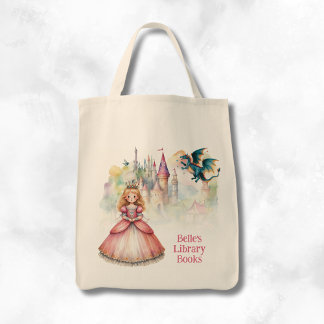 Personalized Fairy Tale Princess Dragon Library Tote Bag