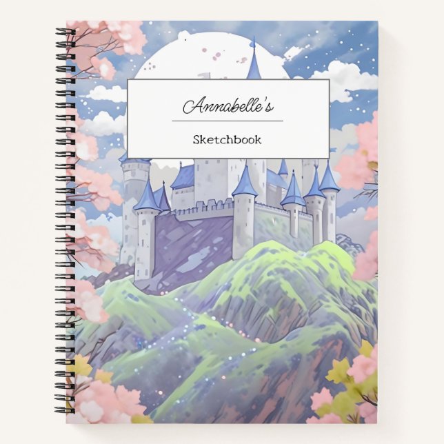 Personalized Fairytale Castle Pastel Watercolor  Notebook (Front)