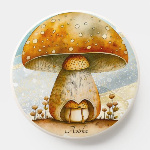 Personalized fairytale watercolor gold mushrooms PopSocket