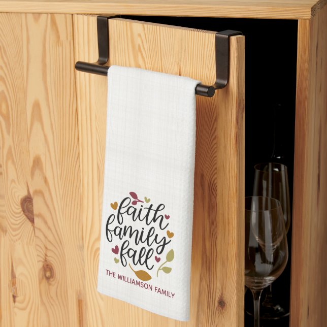 Personalized Faith Family Fall Decor Kitchen Towel (Thirds Fold)