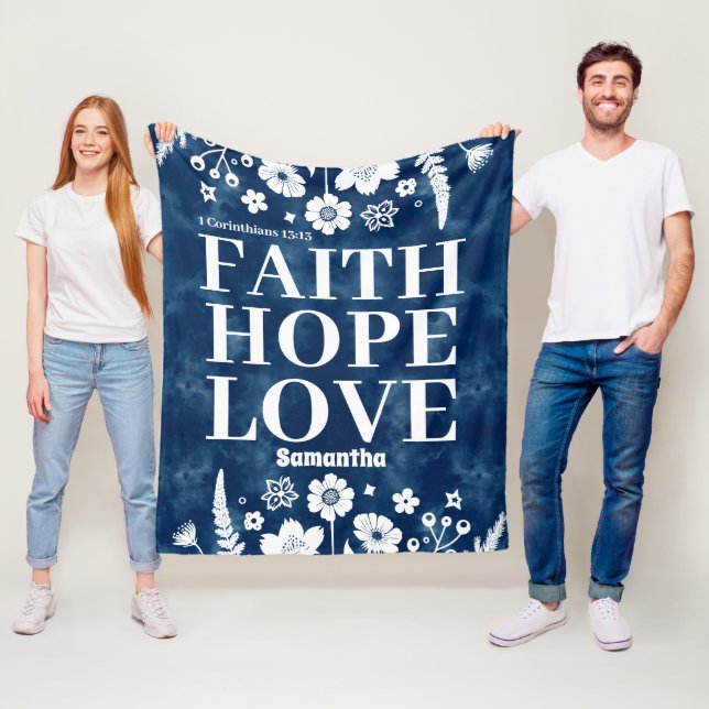 Personalized Faith, Hope, Love Christian Fleece Blanket (In Situ)