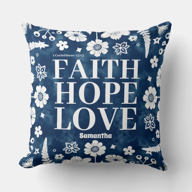 Personalized Faith, Hope, Love Christian Throw Pillow (Front)