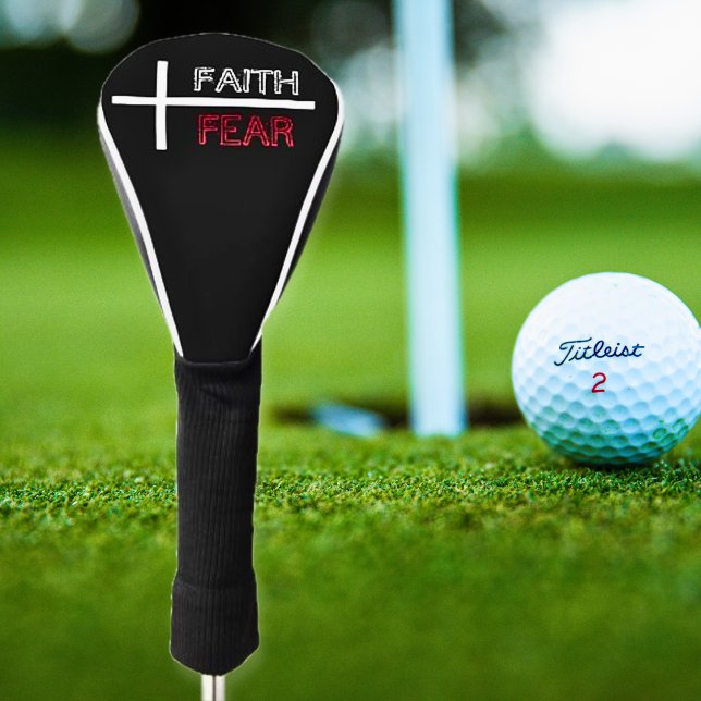 Personalized Faith Over Fear Christian Cross  Golf Head Cover (Faith over Fear Christian Cross Black, Red, and White Golf Head Cover)