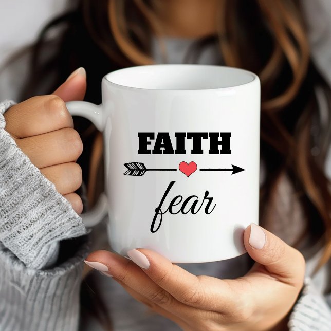 Personalized Faith over Fear Red Heart Arrow Coffee Mug (Personalized Faith over Fear Red Heart Arrow Coffee Mug)