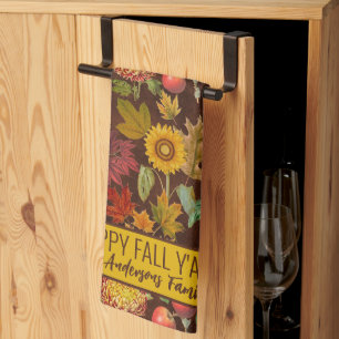 Personalized Fall Autumn Botanical Kitchen Towel