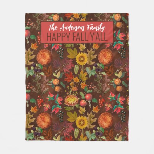 Personalized Fall Autumn Botanicals Fleece Blanket