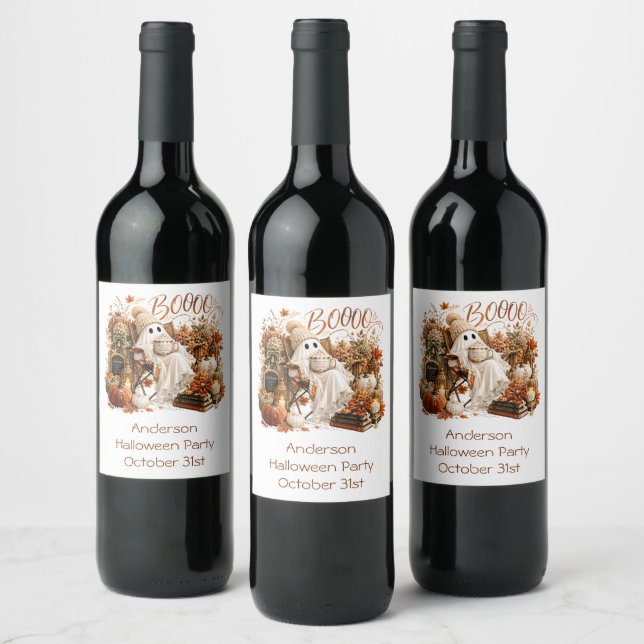 Personalized Fall Autumn Ghost Halloween Party Wine Label (Bottles)