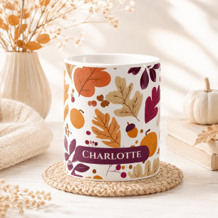 Personalized Fall – Autumn Leaves & Acorns Nam Coffee Mug
