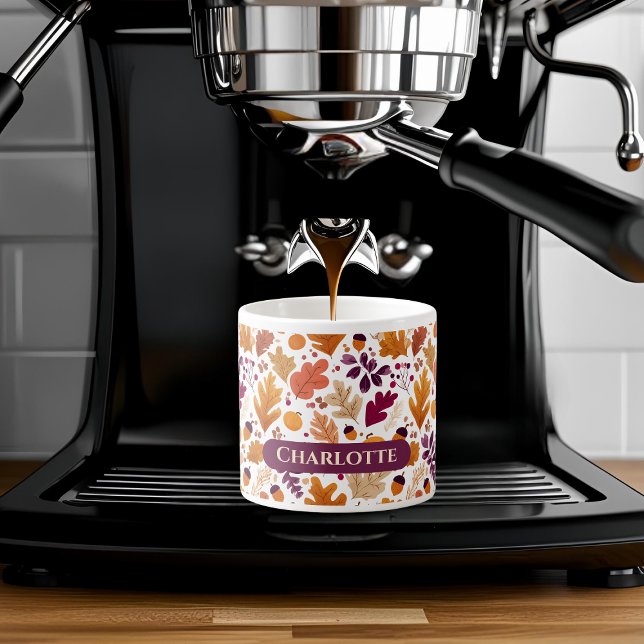 Personalized Fall – Autumn Leaves & Acorns Name Espresso Cup (Creator Uploaded)