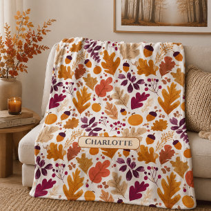 Personalized Fall – Autumn Leaves & Acorns Name Fleece Blanket