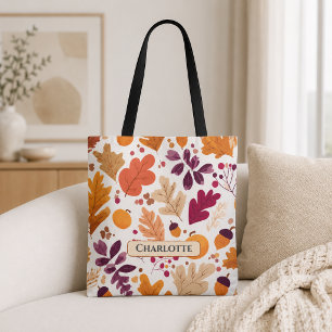 Personalized Fall – Autumn Leaves & Acorns Name Tote Bag