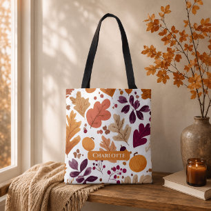 Personalized Fall – Autumn Leaves & Acorns Name Tote Bag