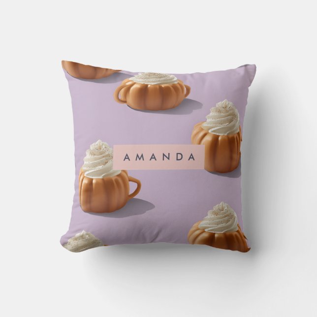 Personalized Fall Autumn Pumpkin Whipped Cream Throw Pillow (Front)