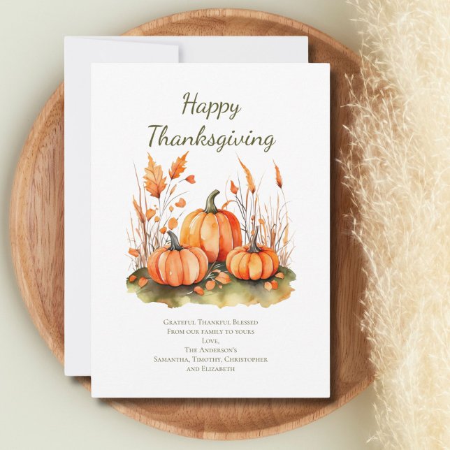 Personalized Fall Autumn Thanksgiving Day Card  (Thanksgiving cards with pumpkins and botanicals Happy Thanksgiving)