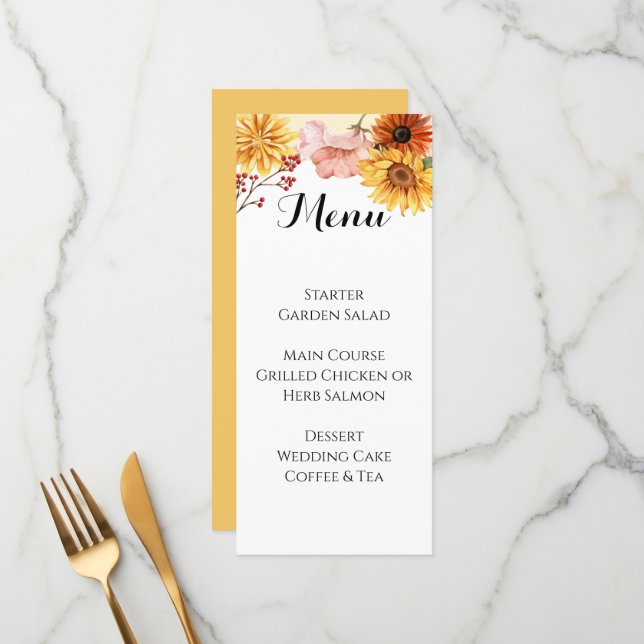 Personalized Fall Blossom Wedding Menu (Front/Back In Situ)