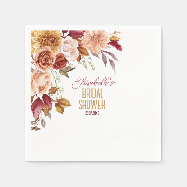  Personalized Fall Boho Floral Bridal Shower Napkins (Front)