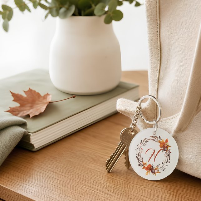 Personalized Fall Botanical Wreath Keychain (Creator Uploaded)