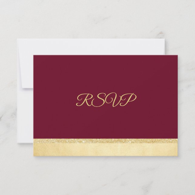 Personalized Fall Burgundy Gold RSVP Wedding Card (Front)