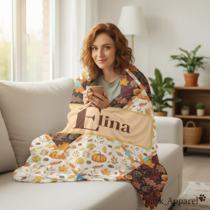 Personalized Fall Custom Name Autumn Cozy Gift Fleece Blanket