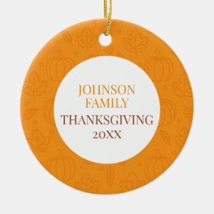 Personalized Fall Family Pumpkin Leaf Pattern Ceramic Ornament
