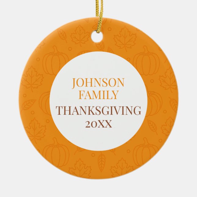 Personalized Fall Family Pumpkin Leaf Pattern Ceramic Ornament (Front)