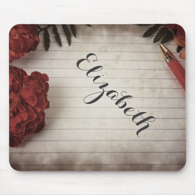 Personalized Fall Floral Design with Pen and Paper Mouse Pad (Front)